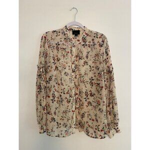 Lumière Floral Long-Sleeve Blouse With Button Front & Sheer Fabric Size L
